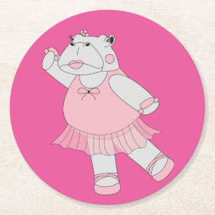 illusima Ballerina Hippo Round Paper Coaster
