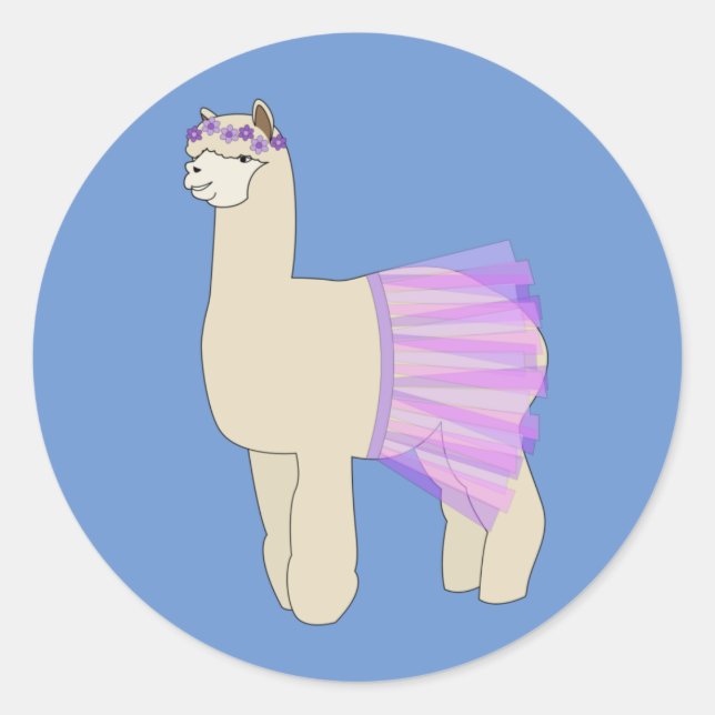 illusima Ballerina Llama Blue Classic Round Sticker (Front)