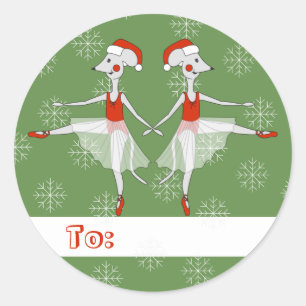 illusima Ballerina Mice Christmas Snowflakes Class Classic Round Sticker