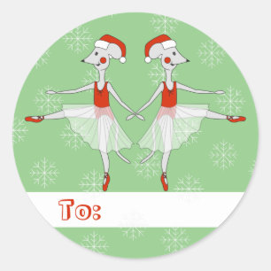 illusima Ballerina Mice Christmas Snowflakes Green Classic Round Sticker