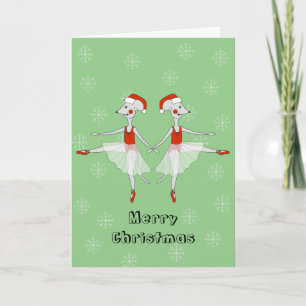 illusima Ballerina Mice Christmas Snowflakes Green Holiday Card