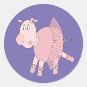 illusima Ballerina Piggy Purple Classic Round Sticker