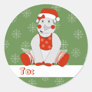 illusima Ballerina Rhino Christmas Snowflakes Classic Round Sticker