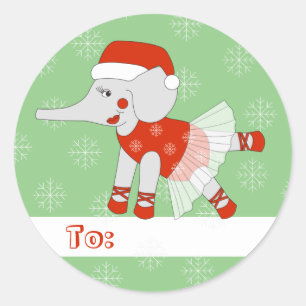 illusima Ballet Elephant Christmas Snowflake Green Classic Round Sticker