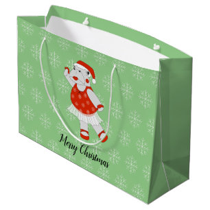 illusima Ballet Hippo Christmas Snowflakes Green Large Gift Bag