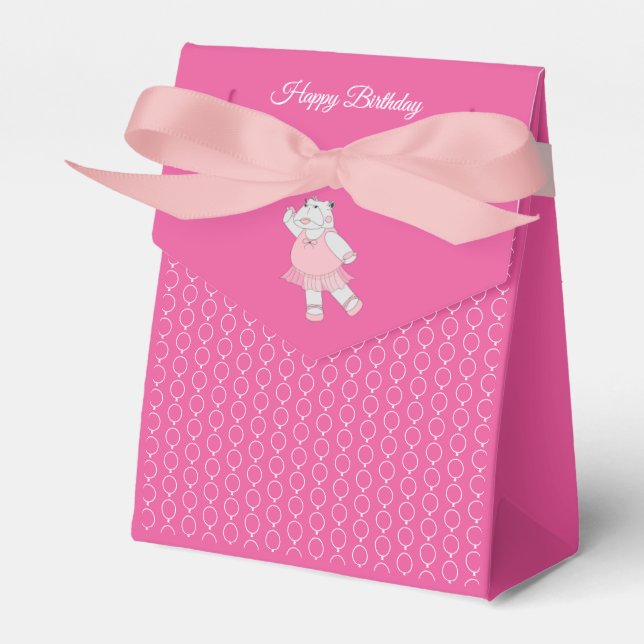 illusima Ballet Hippo Ribbon Pink Birthday Party Favour Box (Front Side)