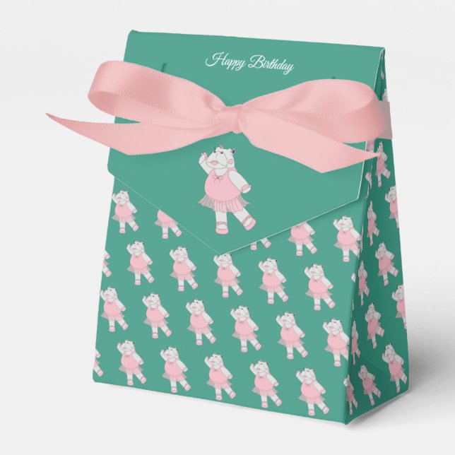 illusima Ballet Hippo Teal Birthday Gift Box/ Favour Box (Front Side)