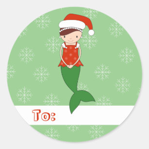 illusima Ballet Mermaid Christmas Snowflakes Green Classic Round Sticker