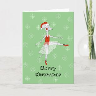 illusima Ballet Mouse Christmas Snowflakes Green Holiday Card