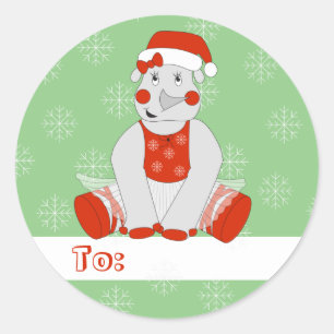 illusima Ballet Rhino Christmas Snowflakes Green Classic Round Sticker