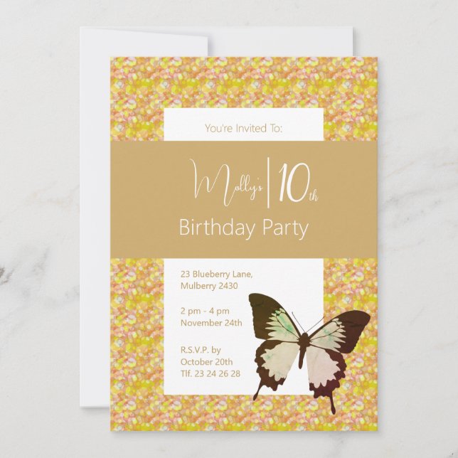 illusima Butterfly Confetti Girls 10th Birthday Invitation (Front)