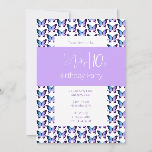 illusima Butterfly Pattern Birthday Invitation (Front)