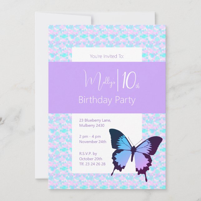 illusima Butterfly Purple Confetti 10th Birthday Invitation (Front)