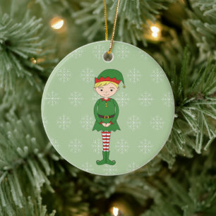 illusima Christmas Boy Elf Snowflakes Green Ceramic Tree Decoration