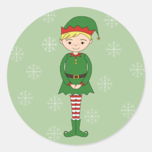 illusima Christmas Boy Elf Snowflakes Green Classic Round Sticker