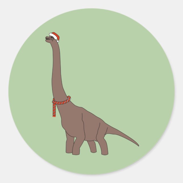 illusima Christmas Brown Long Neck Dinosaur Classic Round Sticker (Front)