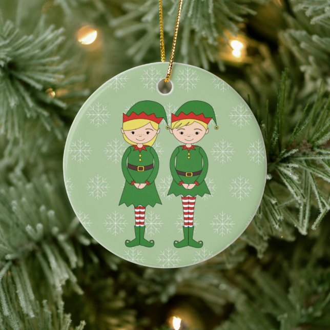 illusima Christmas Elves Snowflakes Green Ceramic Tree Decoration (Tree)