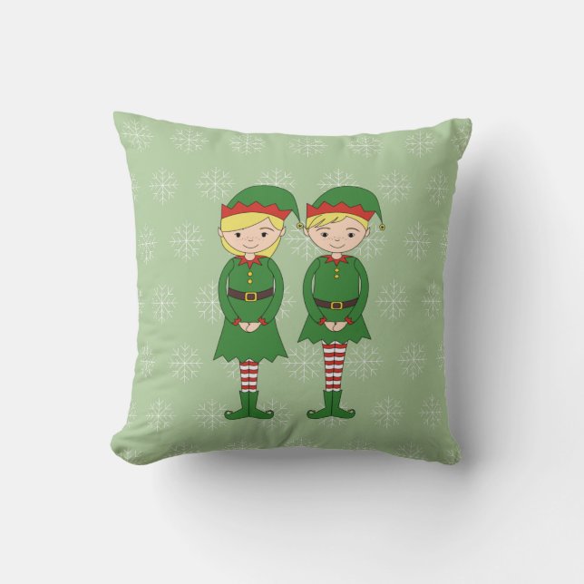 illusima Christmas Elves Snowflakes Green Cushion (Front)