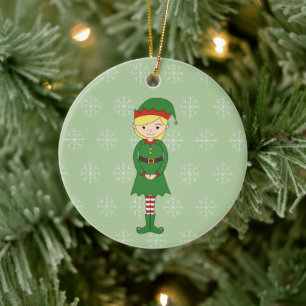 illusima Christmas Girl Elf Snowflakes Green Ceramic Tree Decoration