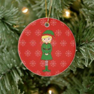 illusima Christmas Girl Elf Snowflakes Red Ceramic Tree Decoration