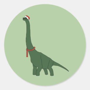 illusima Christmas Green Long Neck Dinosaur Classic Round Sticker