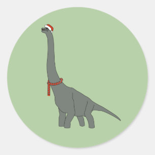 illusima Christmas Grey Long Neck Dinosaur Classi Classic Round Sticker