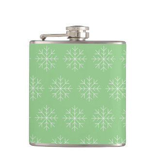 illusima Christmas Snowflakes Light Green Hip Flask