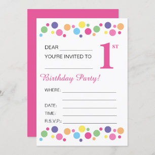 illusima Circles, Pink Back, 1st Birthday Party Invitation