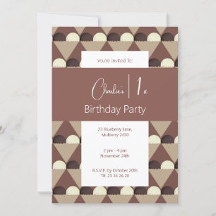 illusima Dark Chococolate Icecream 1st Birthday Invitation
