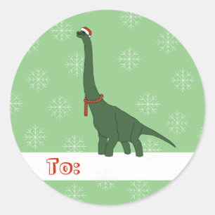 illusima Green Long-Necked Dinosaur Christmas Classic Round Sticker