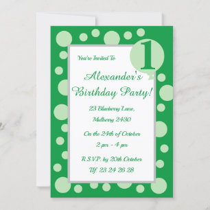 illusima Green Spots & Dots Boys 1st Birthday Invitation