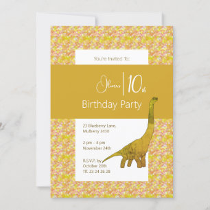 illusima Long Neck Dinosaur Yellow 10th Birthday Invitation