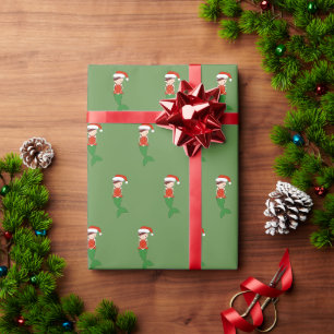 illusima Mermaid Christmas Green Wrapping Paper