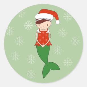 illusima Mermaid Christmas Snowflakes Green Classic Round Sticker