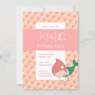 illusima Mermaid Girls 10th Birthday Invitation
