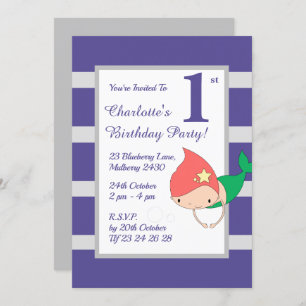 illusima Mermaid Purple Girls Birthday Party Invitation