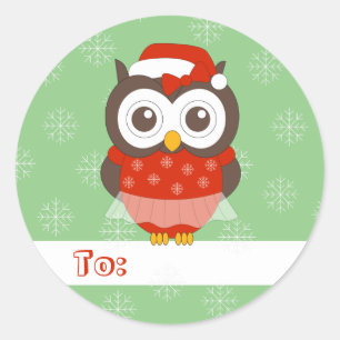 illusima Owl Ballerina Christmas Snowflakes Green Classic Round Sticker