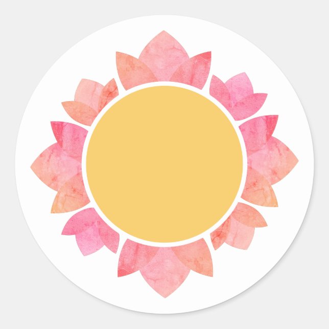illusima Pink Gradient Sunflower Yellow White Classic Round Sticker (Front)