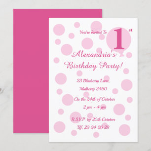 illusima Pink Spots and Dots Girls Birthday Invitation