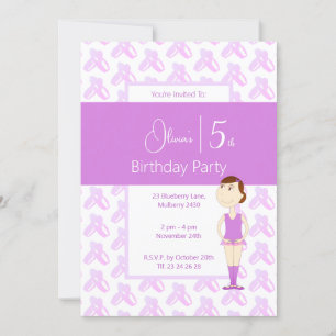illusima Purple Ballerina Shoes 5th Birthday Invitation