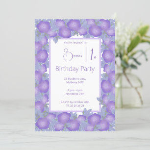 illusima Purple Floral Girls 1st Birthday Party Invitation