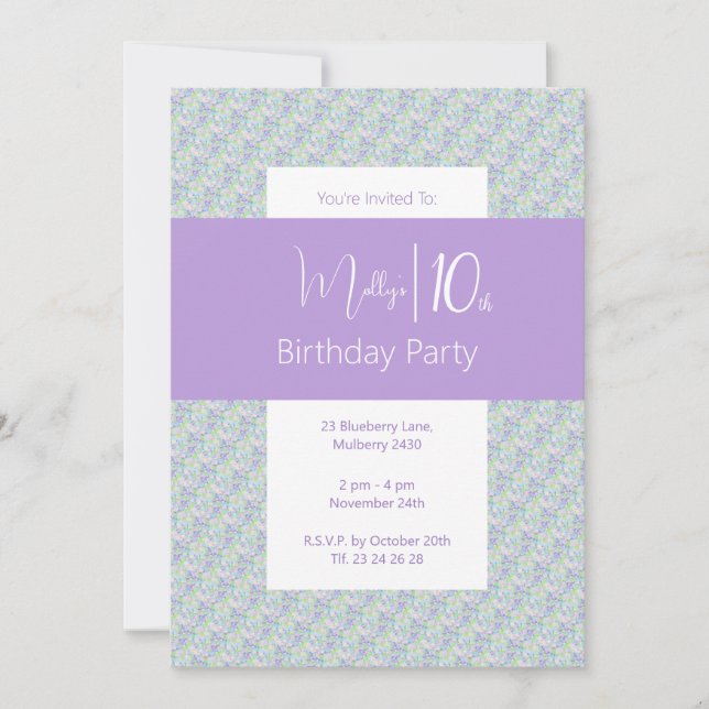 illusima Purple Green Floral Girls 10th Birthday Invitation (Front)