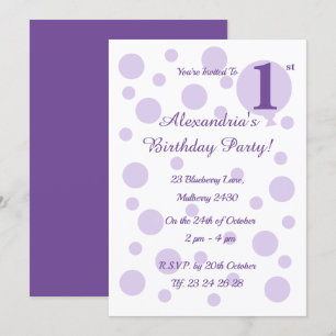 illusima Purple Spots and Dots Girls Birthday Invitation