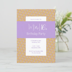illusima Purple Yellow Floral Teens 16th Birthday Invitation