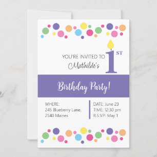 illusima Rainbow Circles, Purple 1st Birthday Invitation