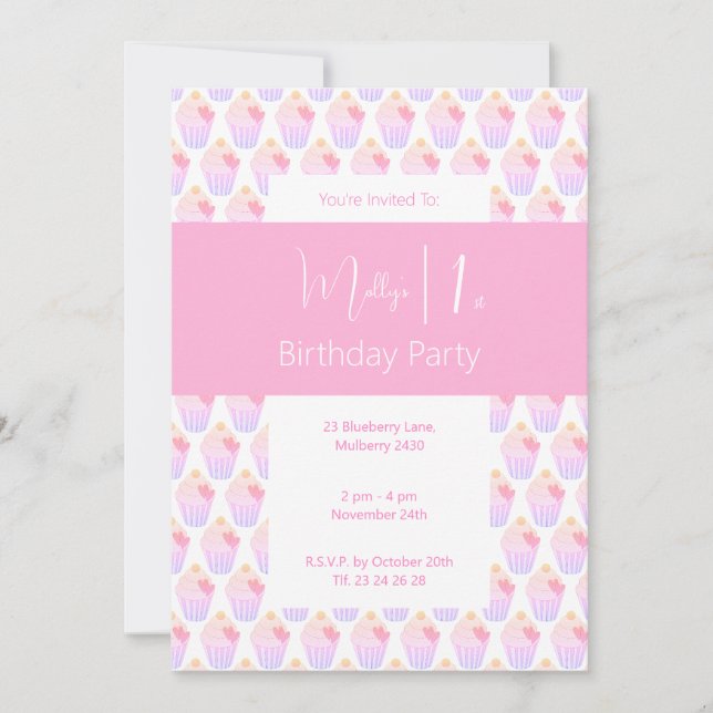 illusima Rainbow Cupcakes 1st Birthday Party Invitation (Front)