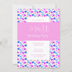 illusima Rainbow Love Hearts Pink 1st Birthday Invitation