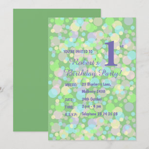 illusima Rainbow Pastel Dots Boys Green Birthday I Invitation