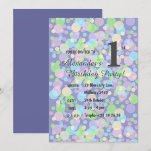 illusima Rainbow Pastel Dots Boys Purple Birthday Invitation
