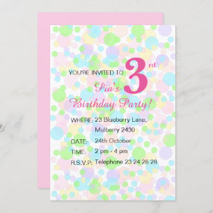 illusima Rainbow Pastel Dots Girls Pink Birthday Invitation